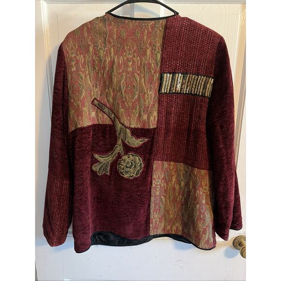 Indigo Moon Womens Jacket Patchwork Embroidered Maroon Gold Black M Unique Artsy - Picture 5 of 11